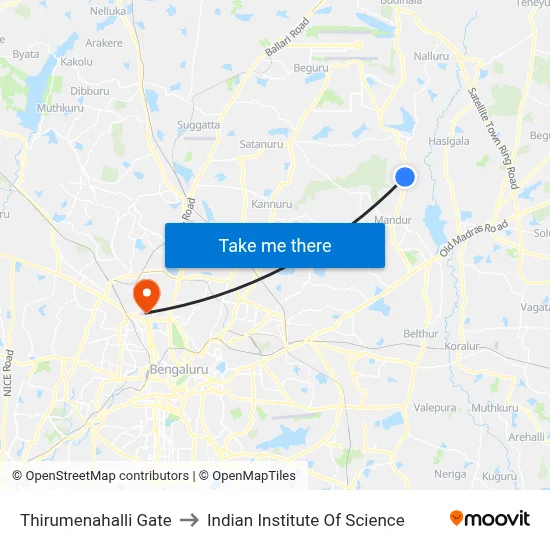 Thirumenahalli Gate to Indian Institute Of Science map