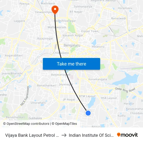 Vijaya Bank Layout Petrol Bunk to Indian Institute Of Science map