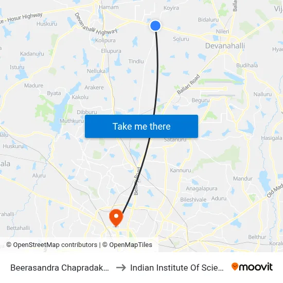 Beerasandra Chapradakallu to Indian Institute Of Science map