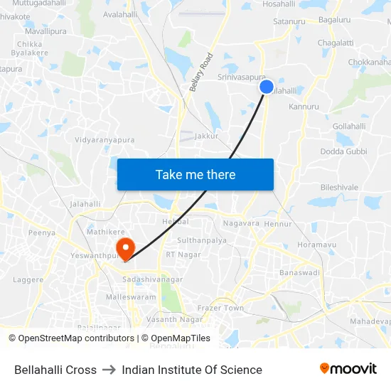 Bellahalli Cross to Indian Institute Of Science map