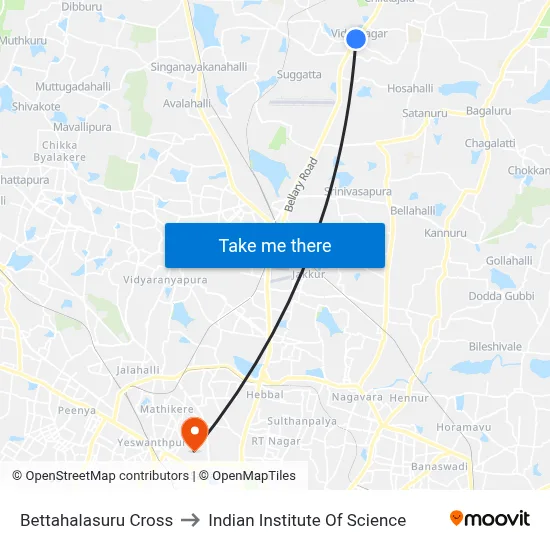 Bettahalasuru Cross to Indian Institute Of Science map