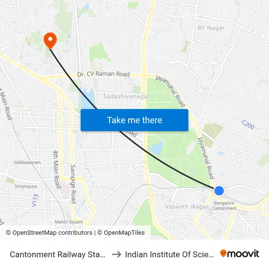 Cantonment Railway Station to Indian Institute Of Science map