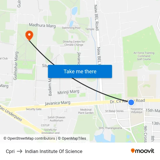 Cpri to Indian Institute Of Science map