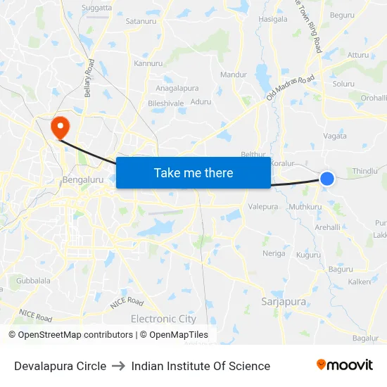 Devalapura Circle to Indian Institute Of Science map