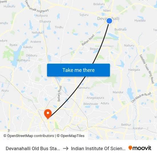 Devanahalli Old Bus Stand to Indian Institute Of Science map