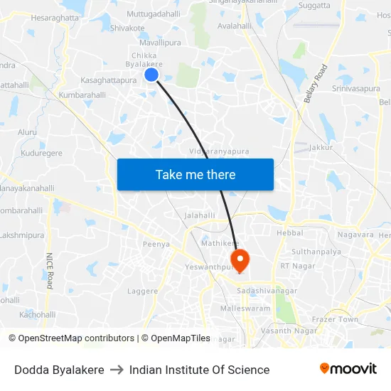 Dodda Byalakere to Indian Institute Of Science map