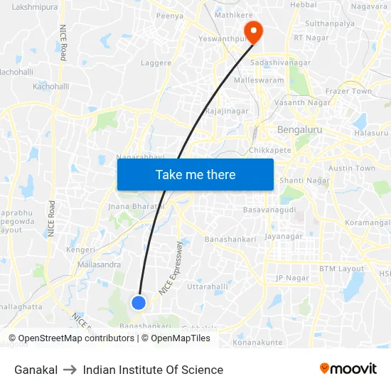Ganakal to Indian Institute Of Science map