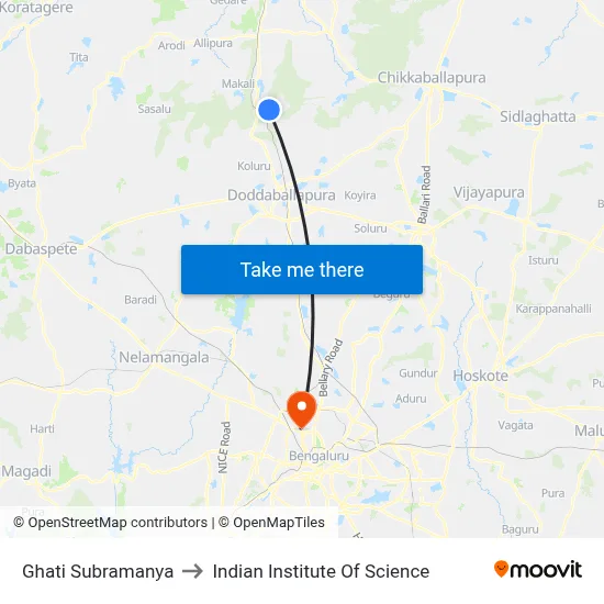 Ghati Subramanya to Indian Institute Of Science map