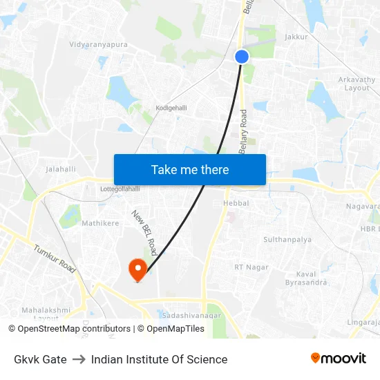 Gkvk Gate to Indian Institute Of Science map
