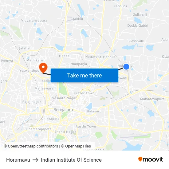 Horamavu to Indian Institute Of Science map