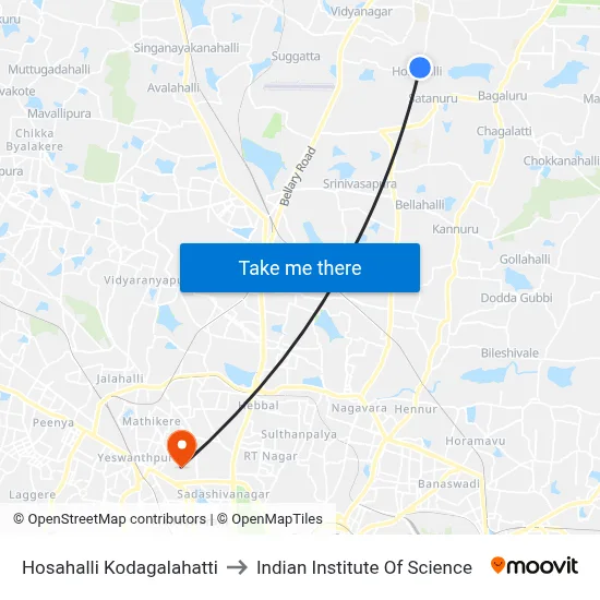 Hosahalli Kodagalahatti to Indian Institute Of Science map