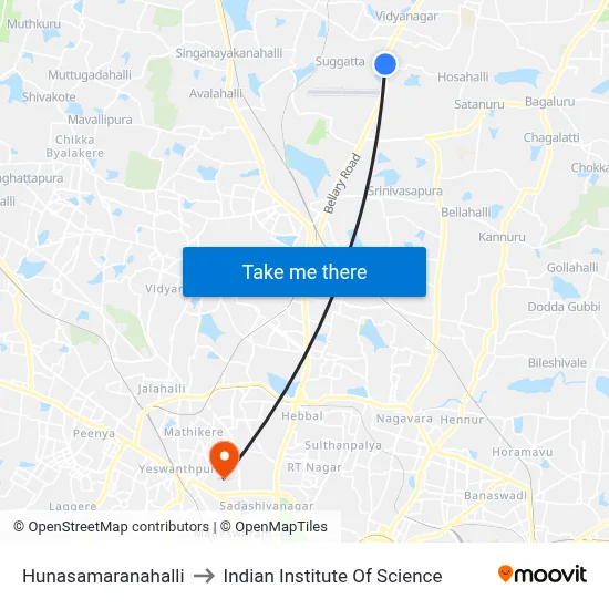 Hunasamaranahalli to Indian Institute Of Science map