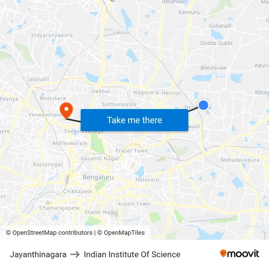 Jayanthinagara to Indian Institute Of Science map