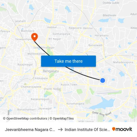 Jeevanbheema Nagara Cross to Indian Institute Of Science map