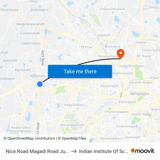 Nice Road Magadi Road Junction to Indian Institute Of Science map