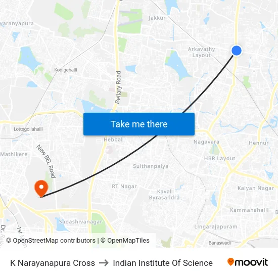 K Narayanapura Cross to Indian Institute Of Science map