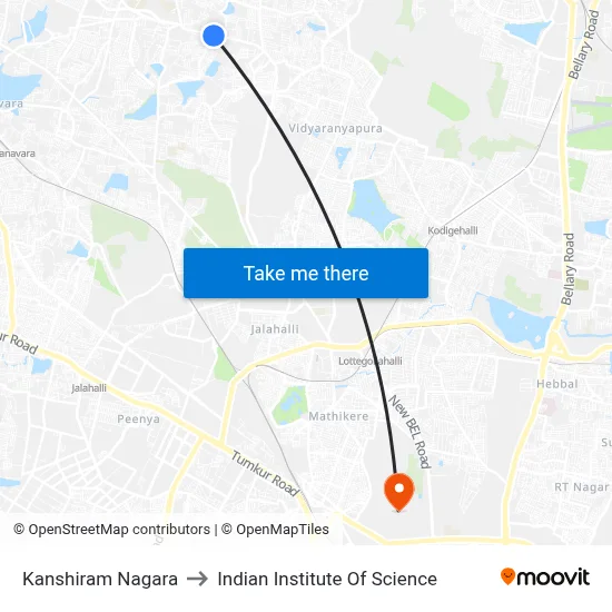 Kanshiram Nagara to Indian Institute Of Science map