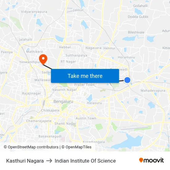 Kasthuri Nagara to Indian Institute Of Science map