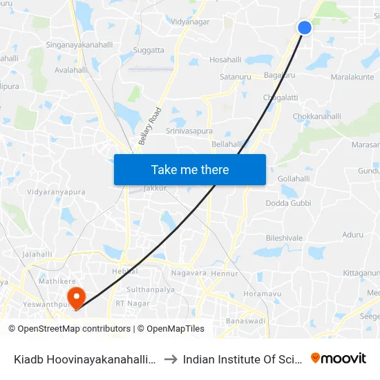 Kiadb Hoovinayakanahalli Gate to Indian Institute Of Science map