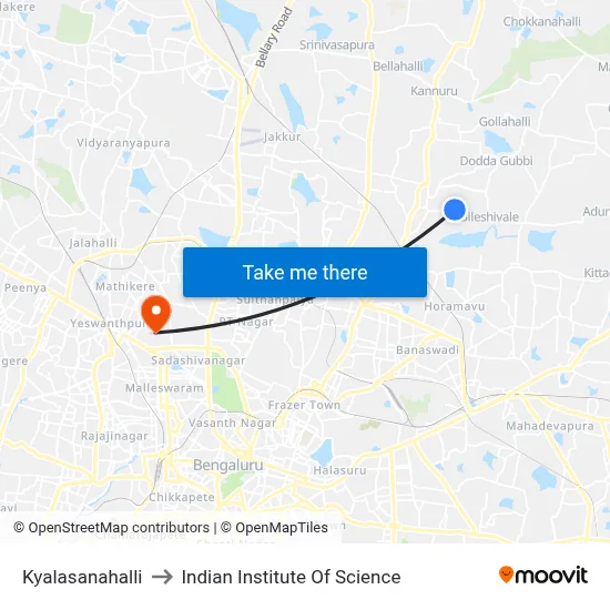 Kyalasanahalli to Indian Institute Of Science map