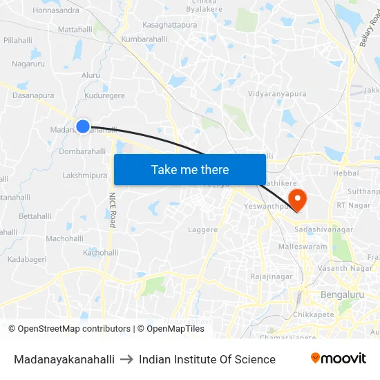 Madanayakanahalli to Indian Institute Of Science map