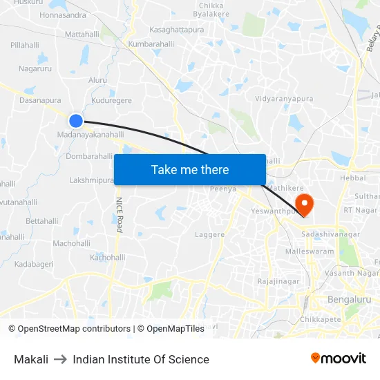 Makali to Indian Institute Of Science map