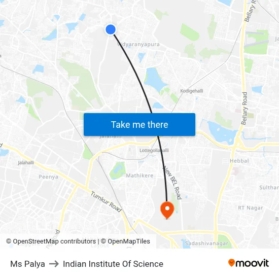 Ms Palya to Indian Institute Of Science map