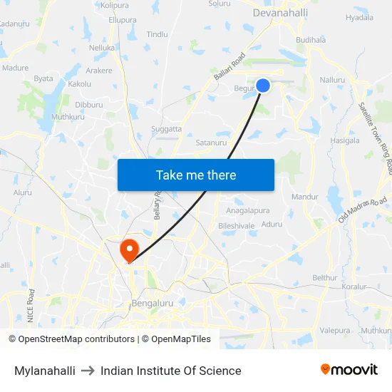 Mylanahalli to Indian Institute Of Science map