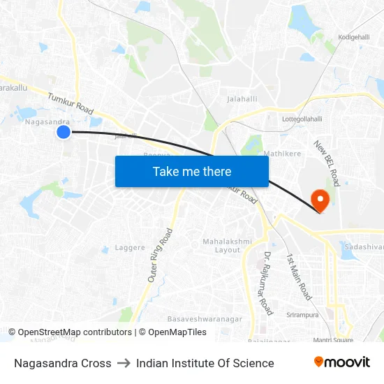 Nagasandra Cross to Indian Institute Of Science map