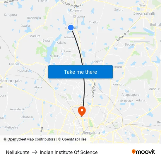 Nellukunte to Indian Institute Of Science map