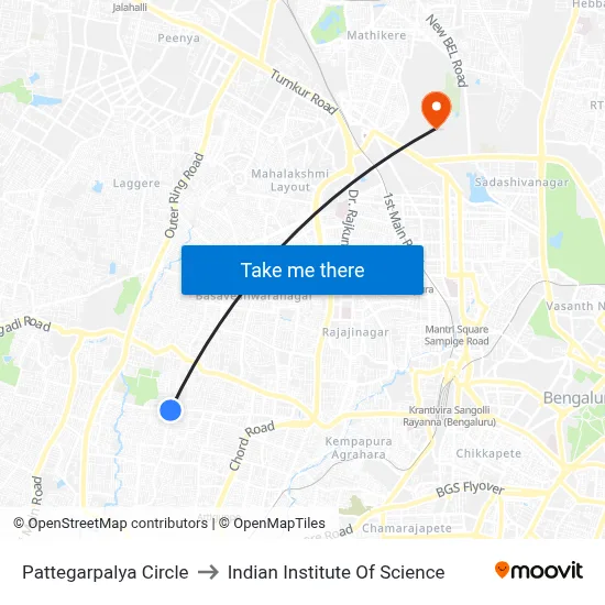 Pattegarpalya Circle to Indian Institute Of Science map