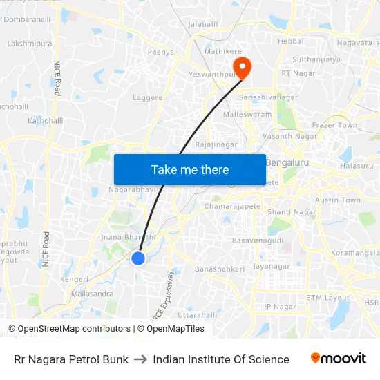 Rr Nagara Petrol Bunk to Indian Institute Of Science map