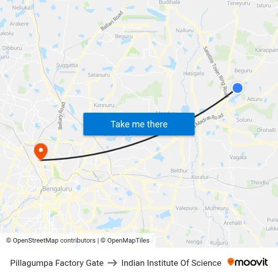 Pillagumpa Factory Gate to Indian Institute Of Science map