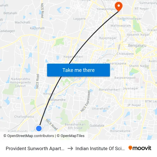 Provident Sunworth Apartment to Indian Institute Of Science map