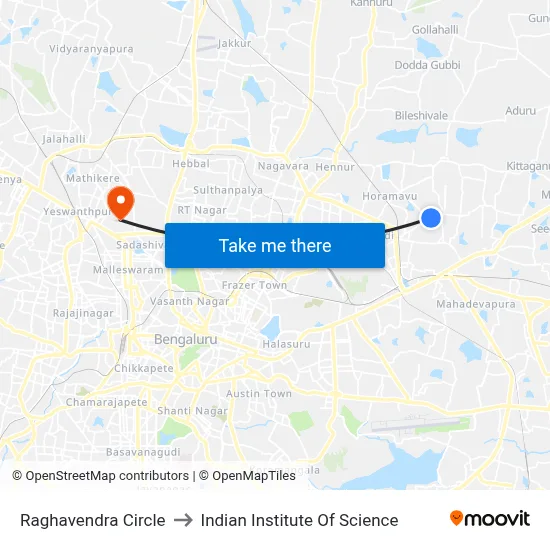 Raghavendra Circle to Indian Institute Of Science map