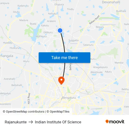 Rajanukunte to Indian Institute Of Science map