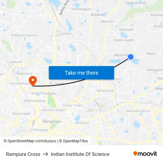Rampura Cross to Indian Institute Of Science map