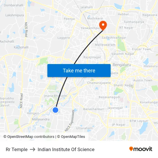 Rr Temple to Indian Institute Of Science map