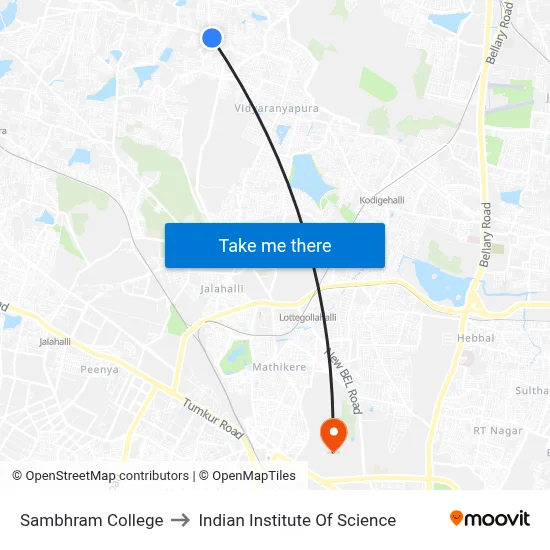 Sambhram College to Indian Institute Of Science map