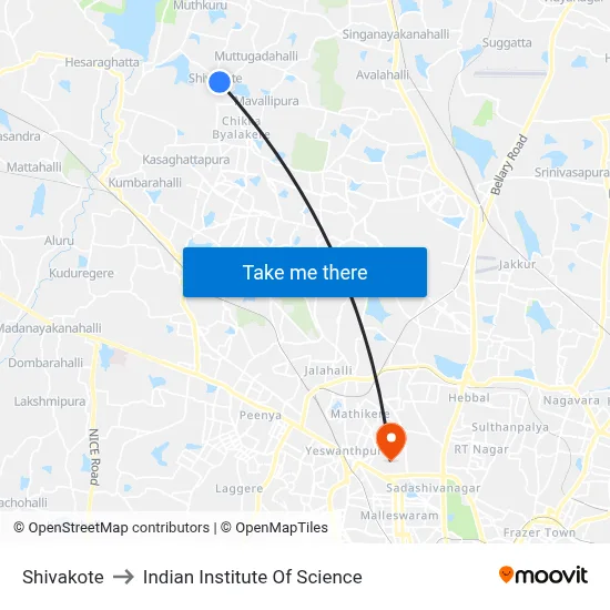 Shivakote to Indian Institute Of Science map