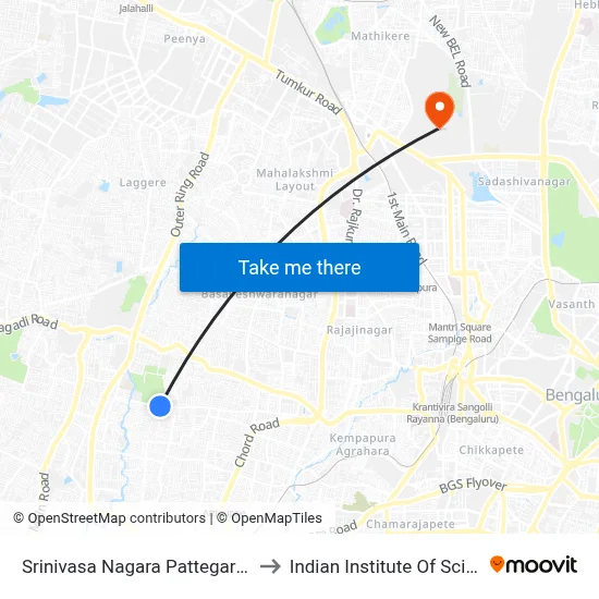 Srinivasa Nagara Pattegarpalya to Indian Institute Of Science map
