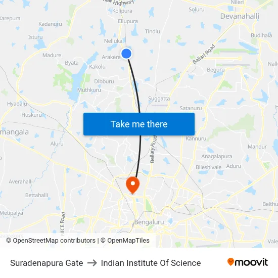 Suradenapura Gate to Indian Institute Of Science map