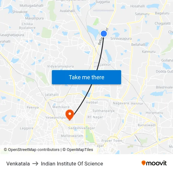 Venkatala to Indian Institute Of Science map