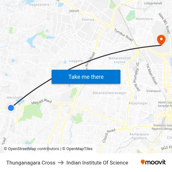 Thunganagara Cross to Indian Institute Of Science map