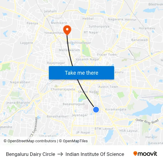 Bengaluru Dairy Circle to Indian Institute Of Science map