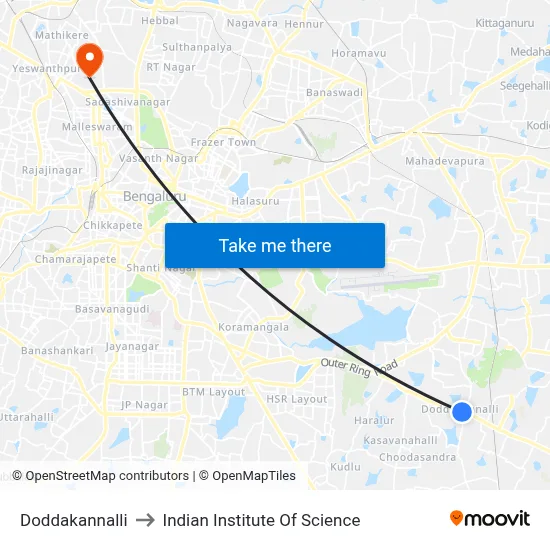 Doddakannalli to Indian Institute Of Science map