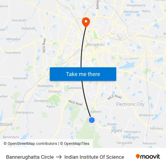 Bannerughatta Circle to Indian Institute Of Science map