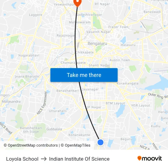 Loyola School to Indian Institute Of Science map