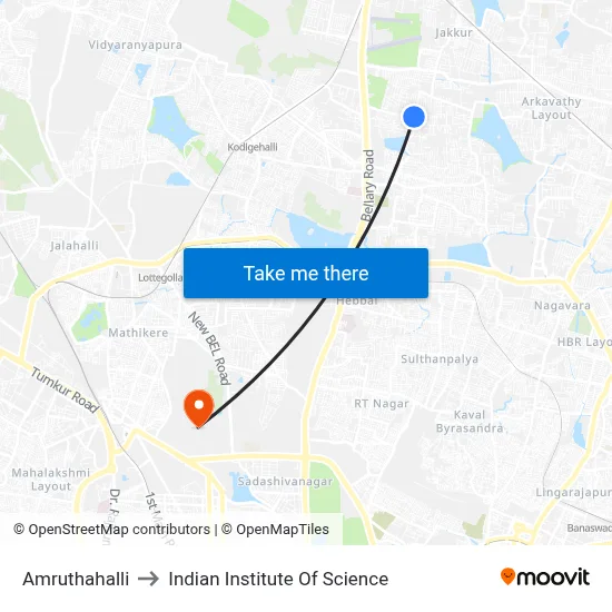 Amruthahalli to Indian Institute Of Science map