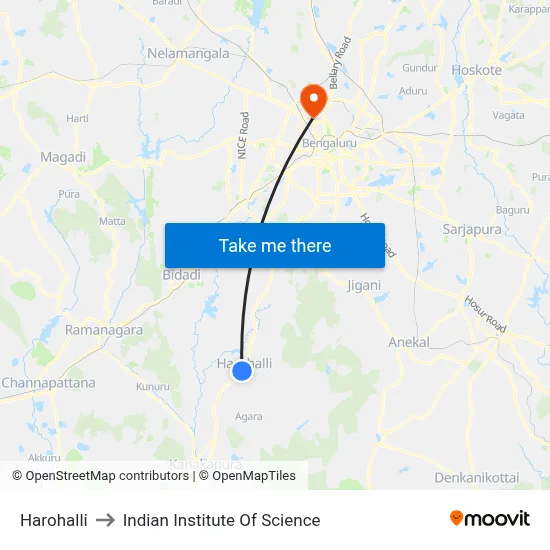 Harohalli to Indian Institute Of Science map